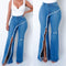 New style elastic ripped flared pants jeans women - ROUTINE FASHION